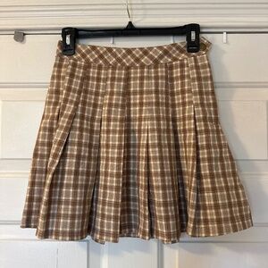 Kayla's Armoire Plaid Pleated Tennis Mini Skirt Small Brown Tan Academia Preppy
